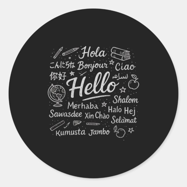 Sticker Rond Bonjour Dans Différentes Langues Voyage Vacances E (Devant)