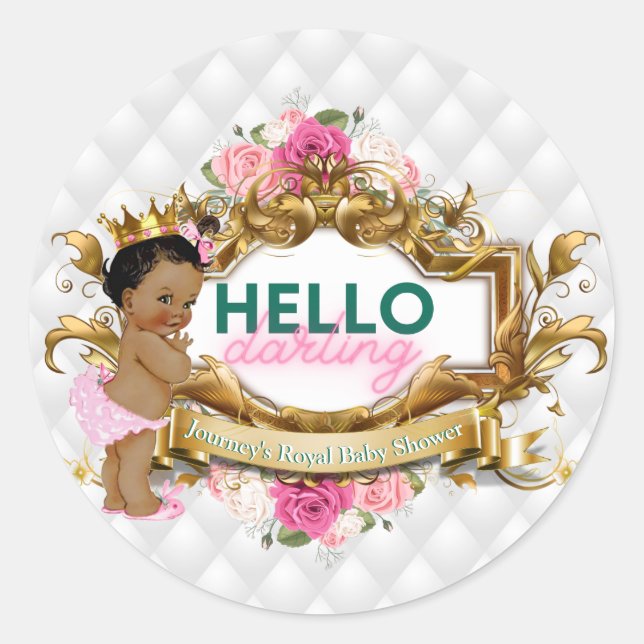 Sticker Rond Bonjour Darling Royal African Princess Rose & Vert (Devant)
