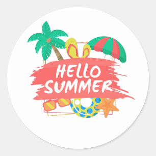 Sticker Rond Bonjour Design de Plage d'Été Illustration de Va