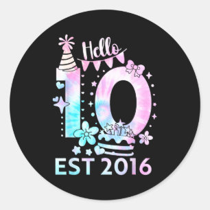 Sticker Rond Bonjour dix 2016 mignon 10ème anniversaire tie dye