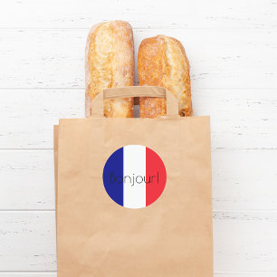 Sticker Rond Bonjour drapeau français bleu rouge