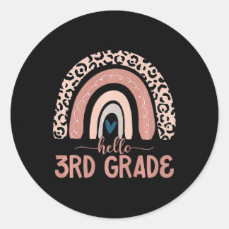 Sticker Rond Bonjour Enseignant de 3e année Leopard Rainbow Ret