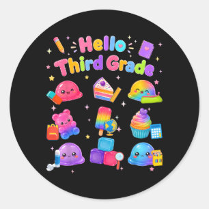 Sticker Rond Bonjour enseignant de troisième année Enfants Reto