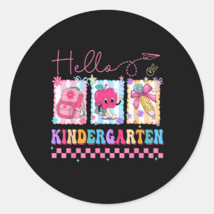 Sticker Rond Bonjour enseignante de maternelle Coquette Arc Ret