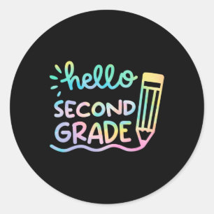 Sticker Rond Bonjour enseignants de 2e année Tie Dye Enfants By