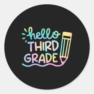 Sticker Rond Bonjour enseignants de 3e année Tie Dye Enfants By
