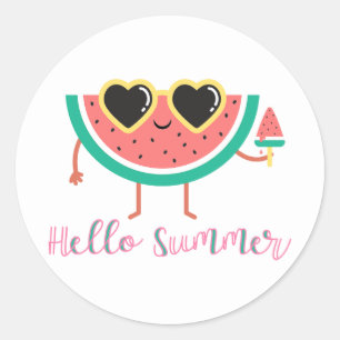 Sticker Rond Bonjour Eté Mignonne Watermelon dans Shades Party 