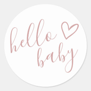 Sticker Rond Bonjour Fille de Fête de Bébé Dusty Rose Cœur Mign