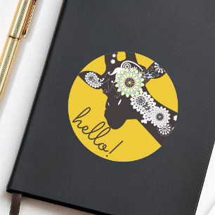 Sticker Rond Bonjour ! - Girafe Paisley Funky Jaune Cool