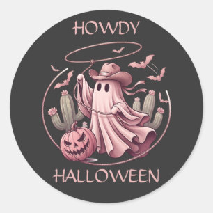 Sticker Rond Bonjour Halloween Cowboy Fantôme Occidental & Lass
