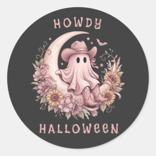 Sticker Rond Bonjour Halloween Fantôme Occidental sur Lune