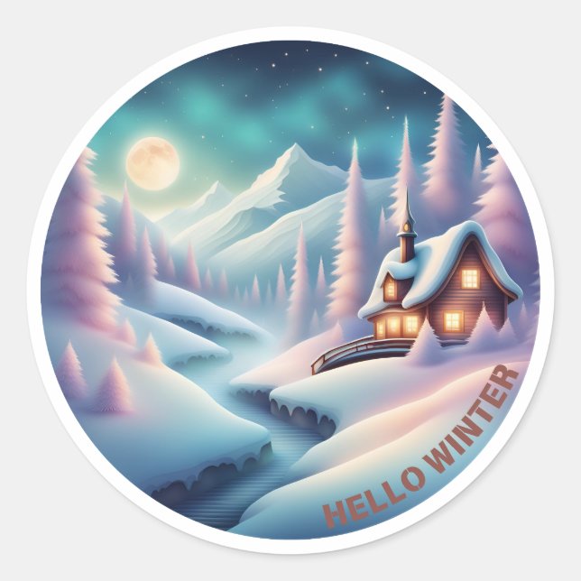 Sticker Rond Bonjour hiver (Devant)