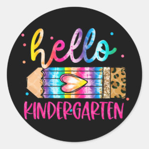 Sticker Rond Bonjour jardin d'enfants léopard Tie Dye Crayon Th