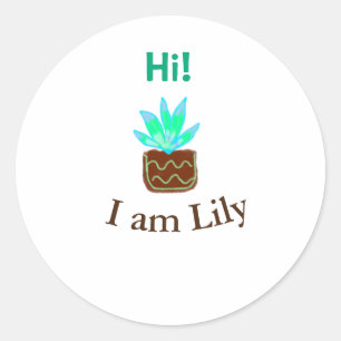 Sticker Rond Bonjour Je suis Lily cactus succulent ajouter nom 