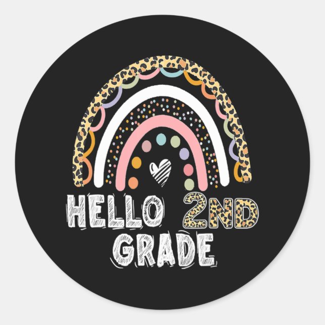 Sticker Rond Bonjour Leopard Rainbow 2e année Retour à l'école  (Devant)