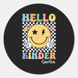 Sticker Rond Bonjour maternelle Enseignant Enfants Retro Smile