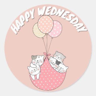 STICKER ROND BONJOUR MERCREDI BÂTIMENT ROUND CLASSIQUE CAT