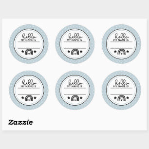 Sticker Rond Bonjour mon nom est arc-en-ciel et pois jalon