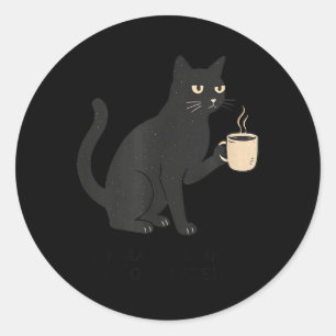 Sticker Rond Bonjour obscurité, vieil ami, chat et café Hallowe