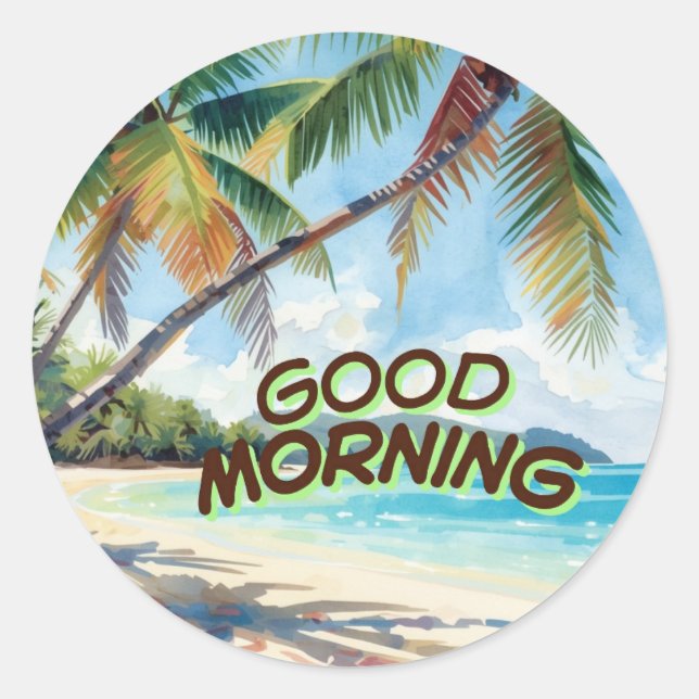 Sticker Rond Bonjour Palmiers (Devant)