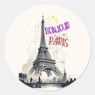 Sticker Rond Bonjour Paris coloré