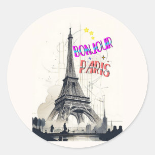 Sticker Rond Bonjour Paris coloré