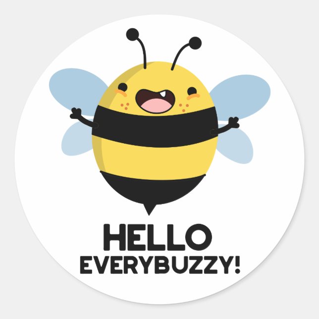 Sticker Rond Bonjour Partout Buzzy Funny Bee Pun (Devant)