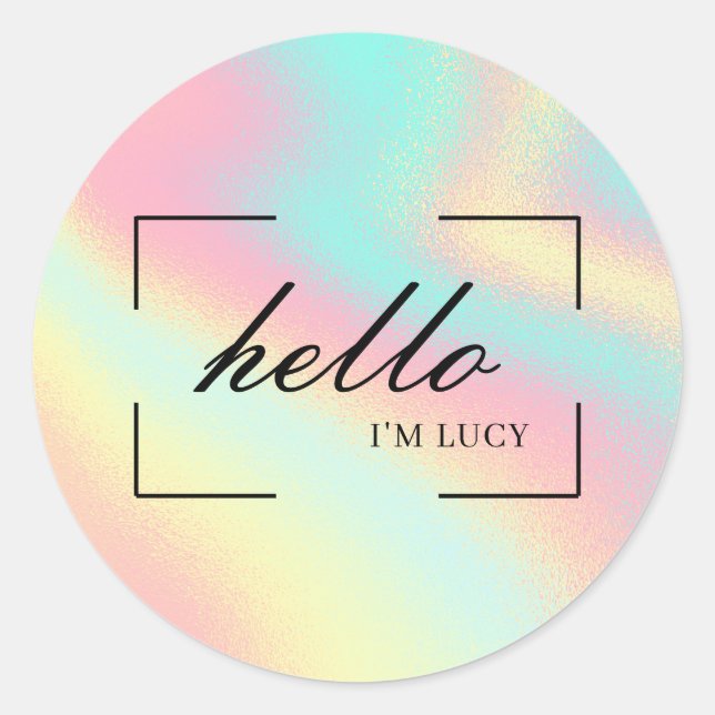 Sticker Rond Bonjour Pastel Holographique Nom marketing (Devant)