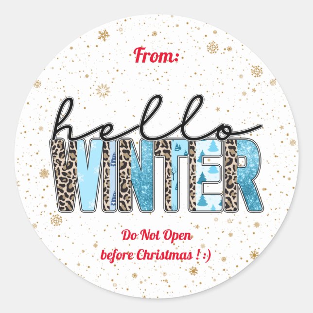 Sticker Rond Bonjour Personnaliser d'hiver (Devant)