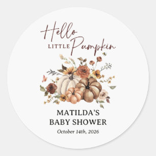 Sticker Rond Bonjour Petit Citrouille Baby Shower d'Automne