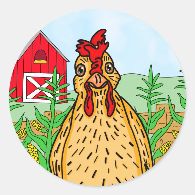 Sticker Rond Bonjour poulet | Dessin de dessin animé mignon (Devant)
