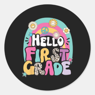 Sticker Rond Bonjour Première Année Retour À L'École Enseignant