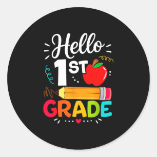 Sticker Rond Bonjour professeur d'amusement de 1re année retour
