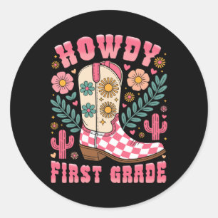 Sticker Rond Bonjour professeur de première année western Cowbo