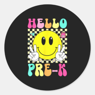 Sticker Rond Bonjour professeur pré-maternelle visage rétro sou