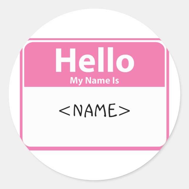 Sticker Rond Bonjour Rose Mon Nom est, <NAME> (Devant)