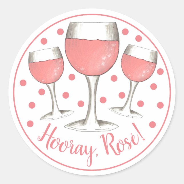 Sticker Rond Bonjour, Rosé ! Verre rose vif rose vigne (Devant)