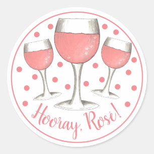 Sticker Rond Bonjour, Rosé ! Verre rose vif rose vigne