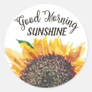 Sticker Rond Bonjour soleil jaune marron tournesol blanc