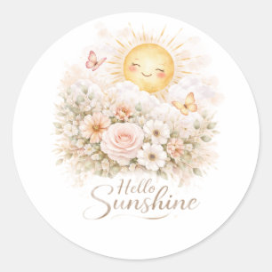 Sticker Rond Bonjour Sunshiny – Citation de soleil positif mign