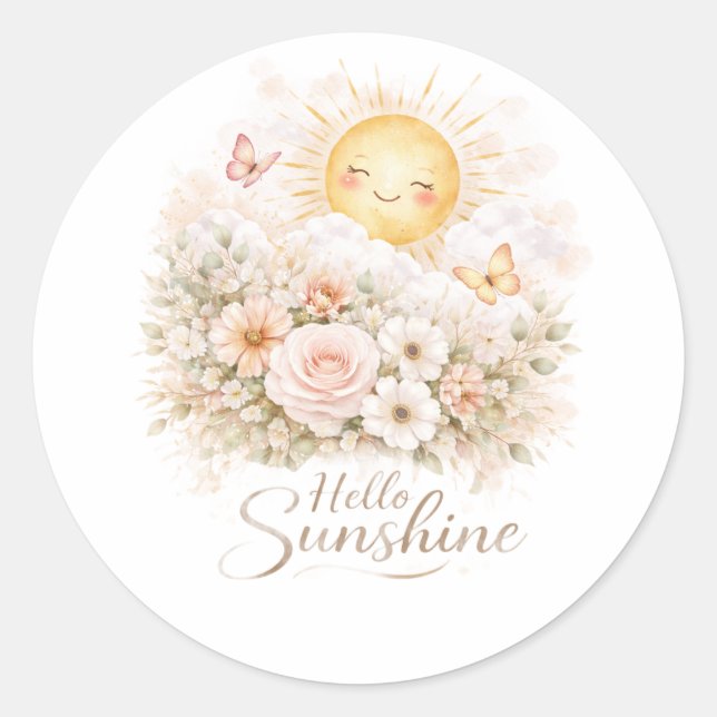 Sticker Rond Bonjour Sunshiny – Citation de soleil positif mign (Devant)