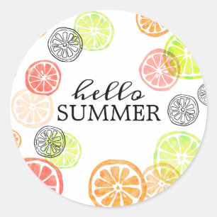 Sticker Rond Bonjour Tranches de Fruits Citrus Colorés d'Été