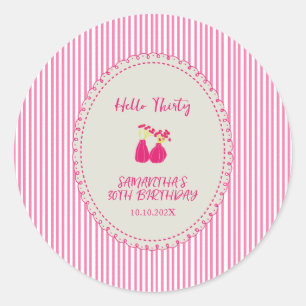Sticker Rond Bonjour Trente Fleurs Vintage Bandes 30e Anniversa