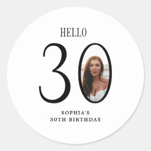 Sticker Rond Bonjour Trente Photo noir et blanc 30e anniversair