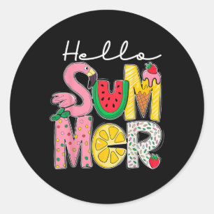 Sticker Rond Bonjour Vacances Été Crème de glace Flamant rose r