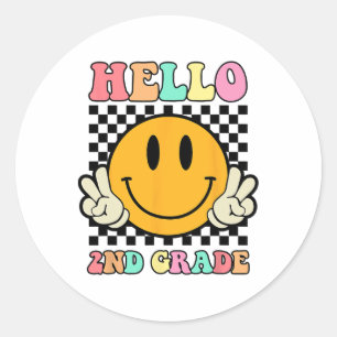 Sticker Rond Bonjour visage de sourire hippie de 2e année Ck à