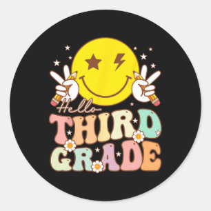 Sticker Rond Bonjour visage souriant hippie de troisième année