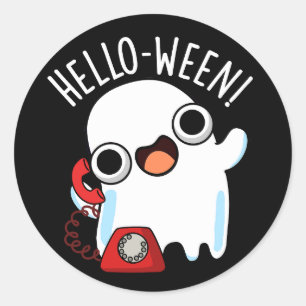 Sticker Rond Bonjour-ween Drôle de Blague de Fantôme Fond Sombr