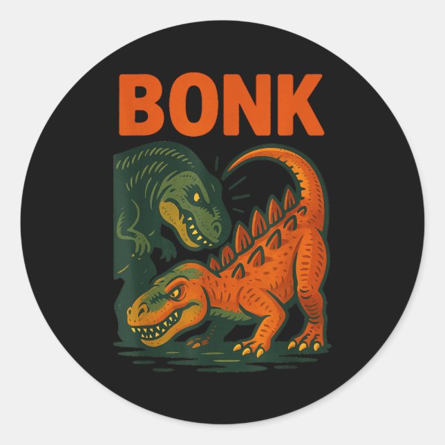 Sticker Rond Bonk Dinosaur Funny Prehistoric Humor Design  (Devant)