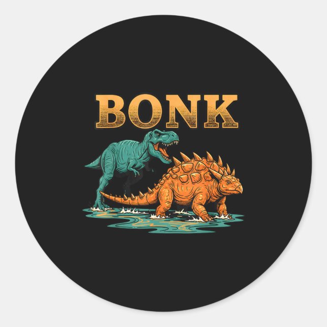 Sticker Rond Bonk Dinosaur Funny Prehistoric Humor Design  (Devant)